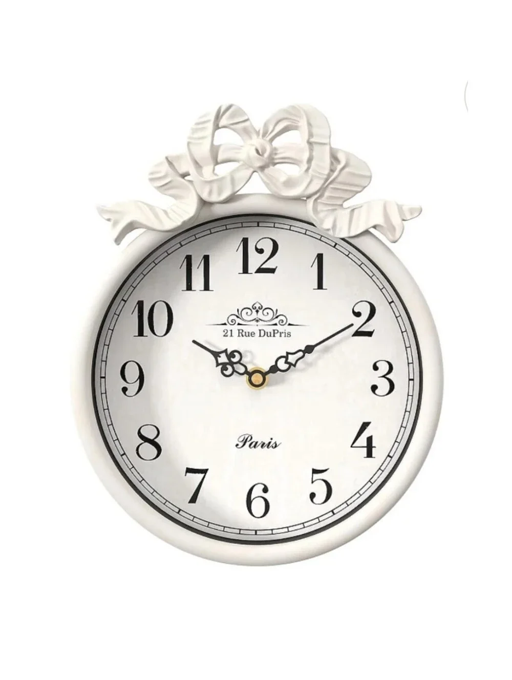NWT French Country Shabby Chic Bow Decor Round Wall Clock In Off-White